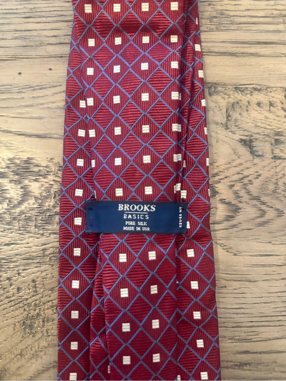 Brooks Brothers Red Silk Tie with Blue Lattice and Cream Squares